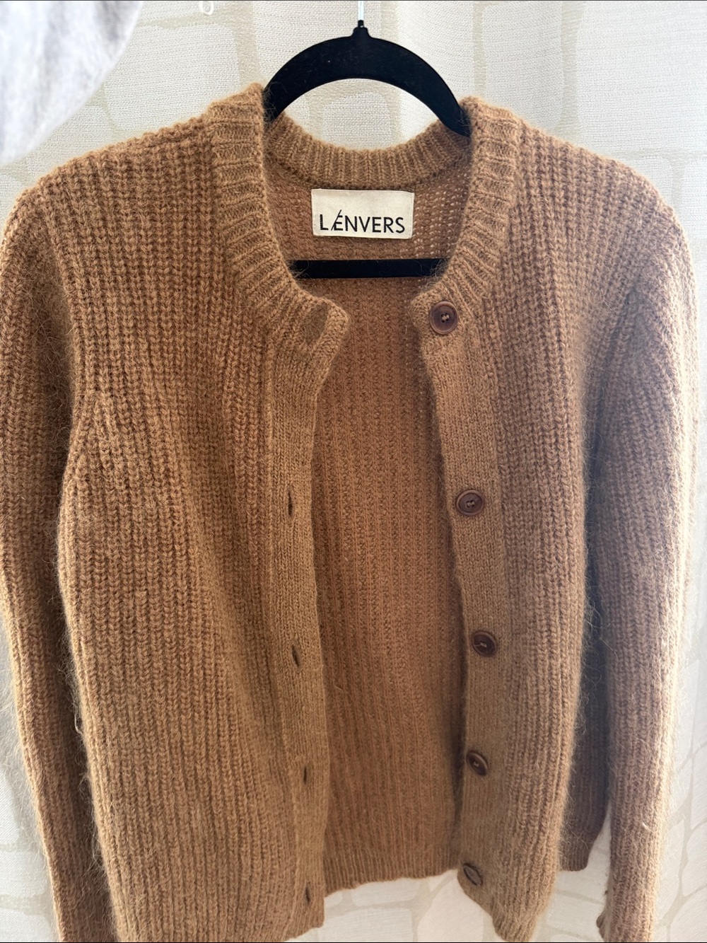 Women's Camel Brown Wool-Blend Button Cardigan